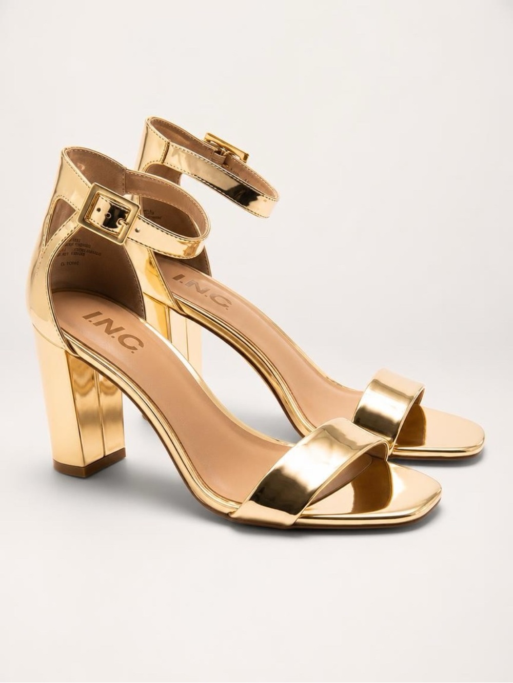 INC International Concepts Metallic Gold Block Heel Ankle-Strap Sandals